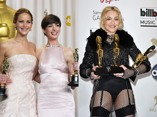 Madonna, Jennifer Lawrence e Anne Hathaway juntas no cinema!